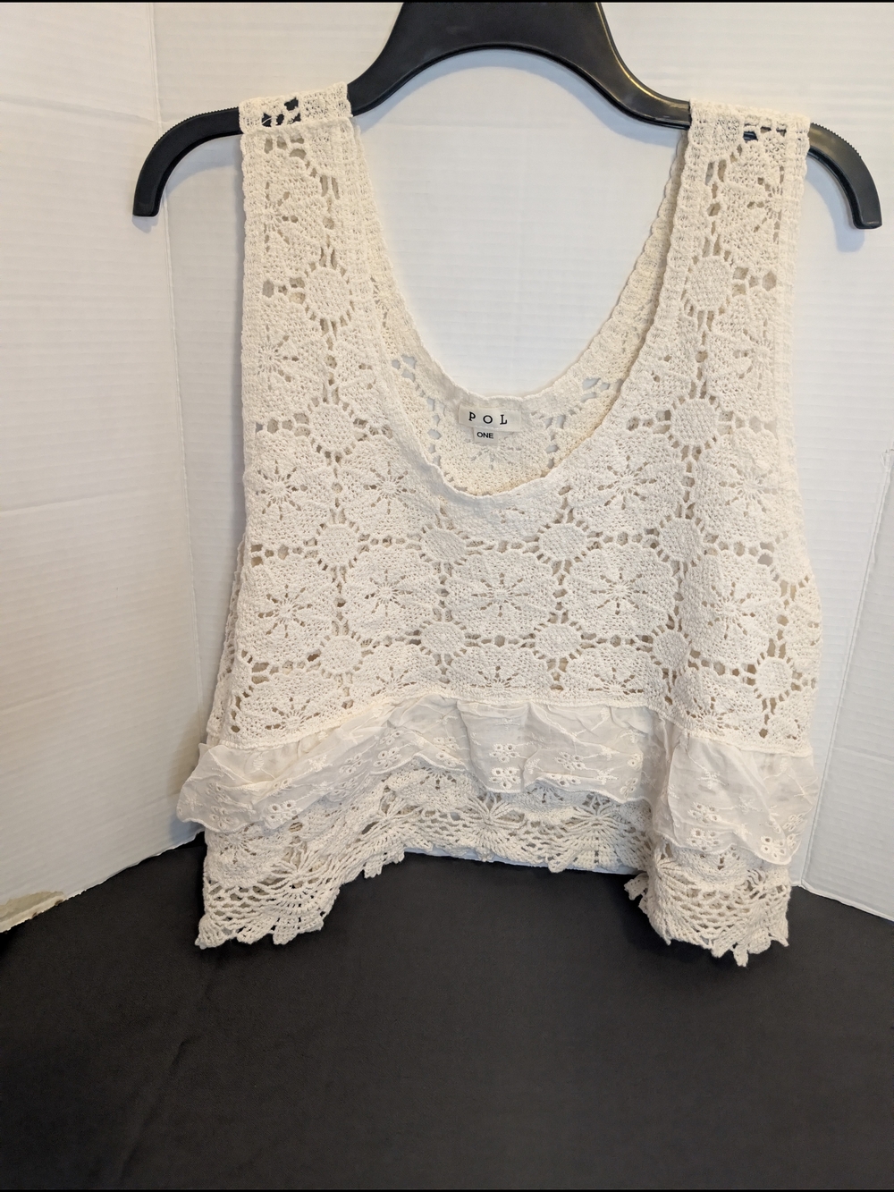 CCO !NEW! POL Cream Crochet Lace Tank with Scalloped Hem (Only 2 Left! ) - Picture 10 of 16